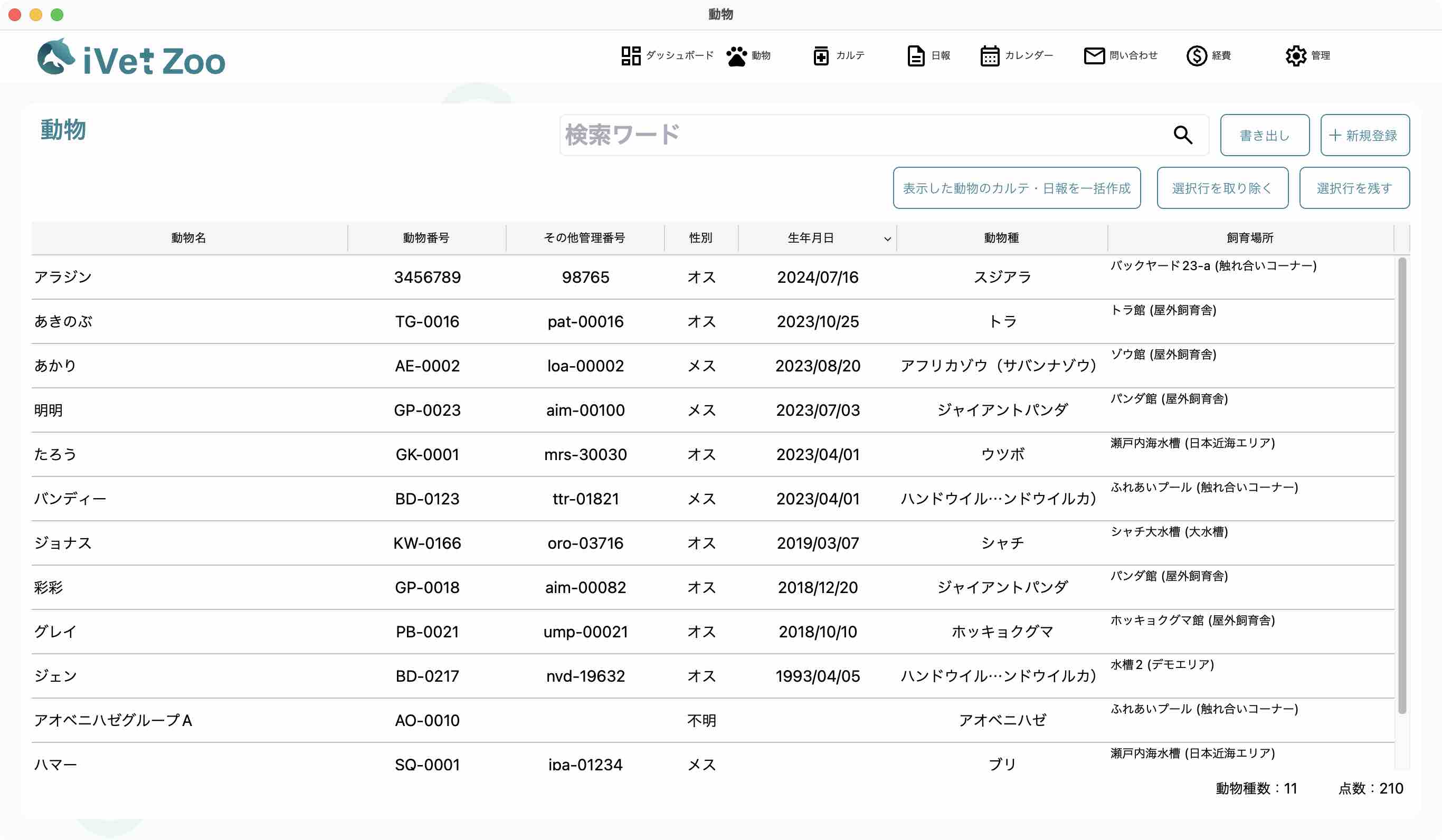 動物情報管理機能